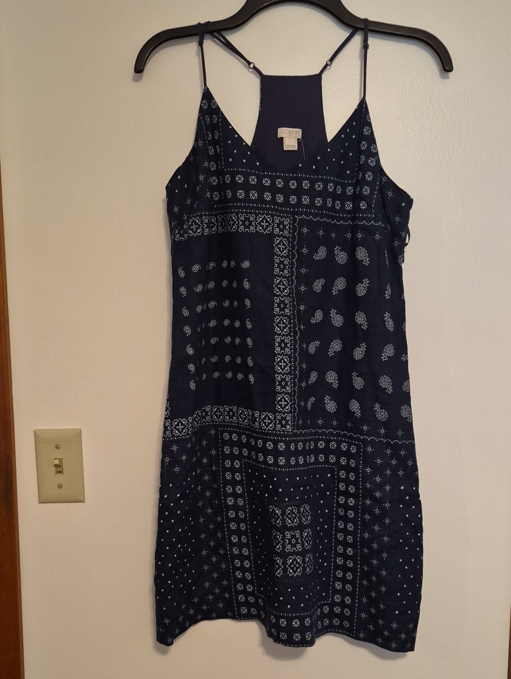 NWT J. Crew navy blue sundress with White Print SZ 2